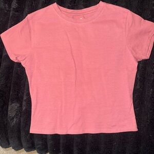 Pink Fitted Short Sleeve Crop Top